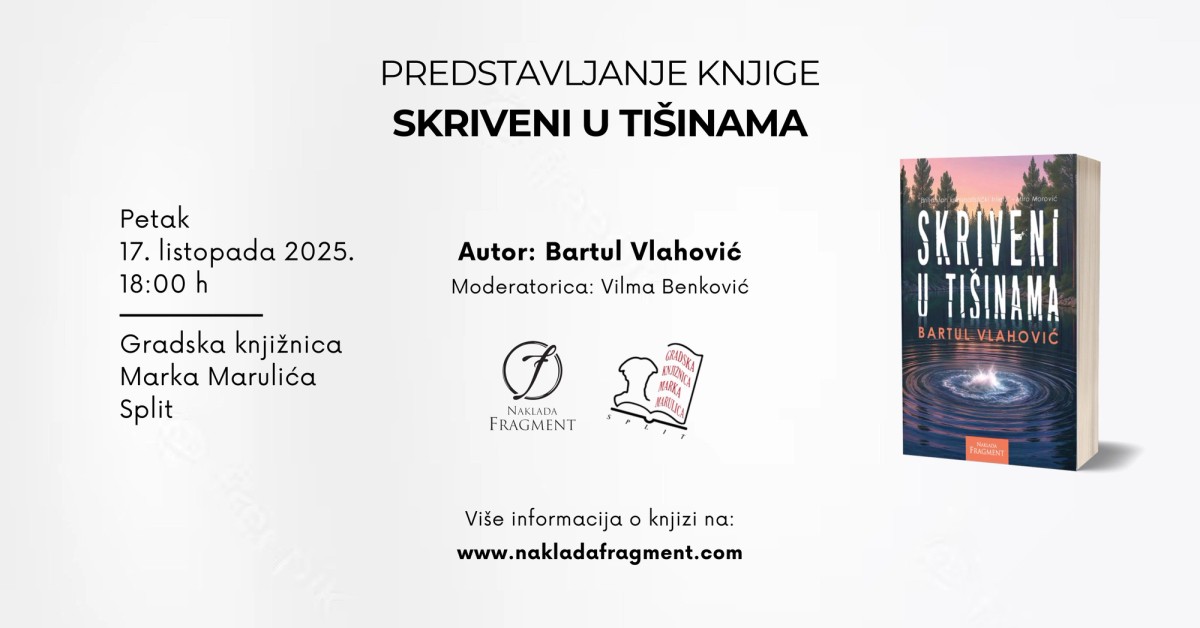 U splitskoj knjižnici predstavljanje romana 'Skriveni u tišinama' Bartula Vlahovića