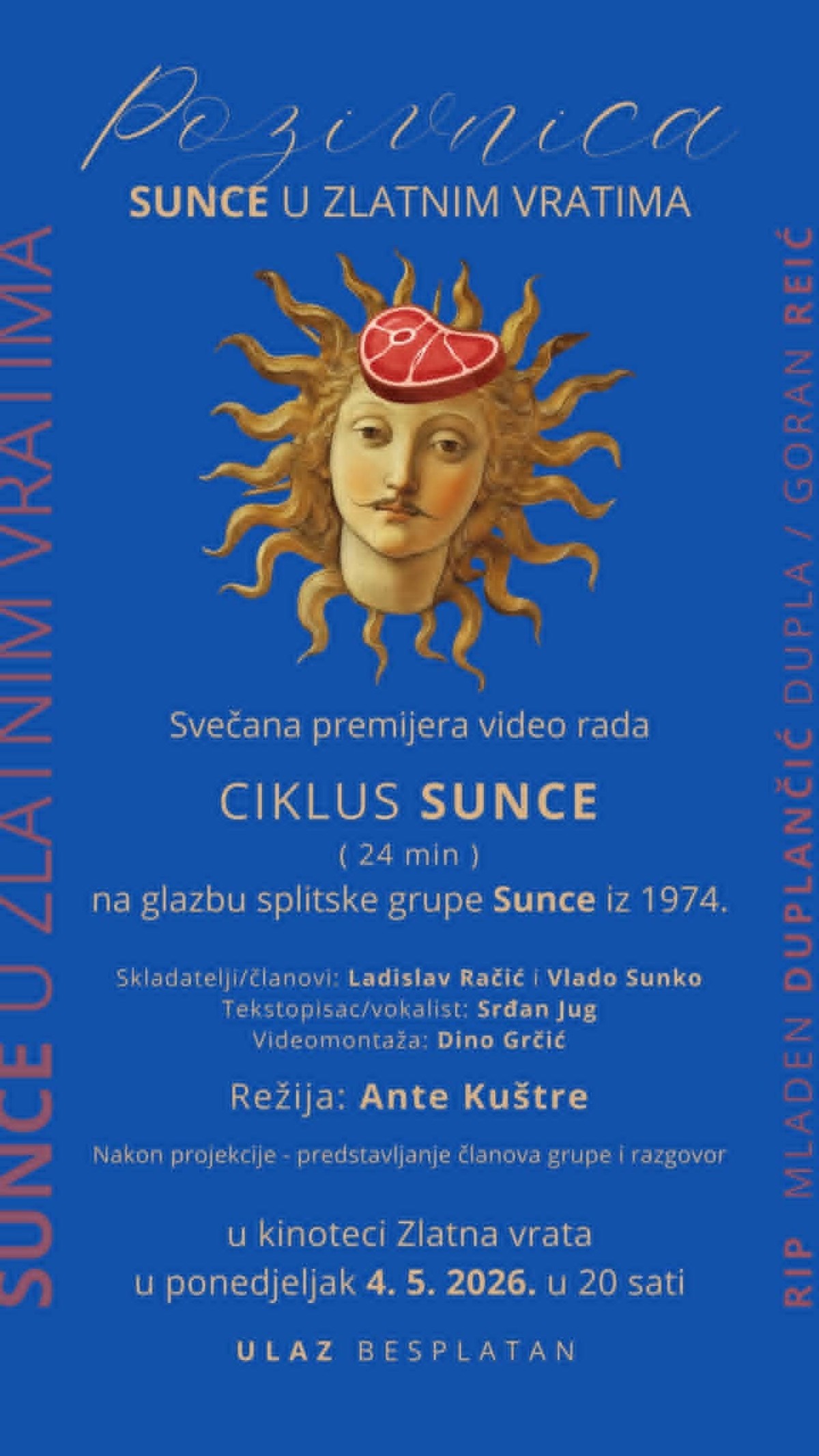 KINOTEKA ZLATNA VRATA Večeras premijera glazbenog videa 'Ciklus Sunce'