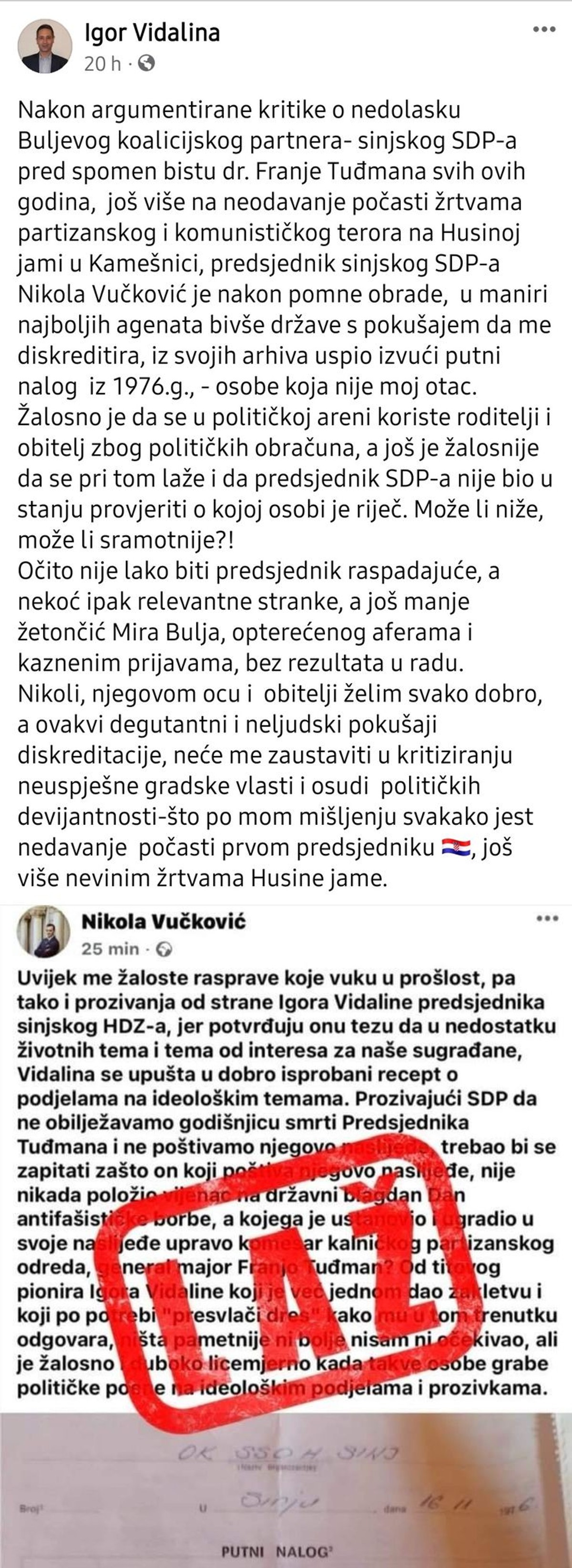 TKO JE BIO KOMUNIST? Sinjski političari se posvađali zbog putnog naloga iz 1976. godine