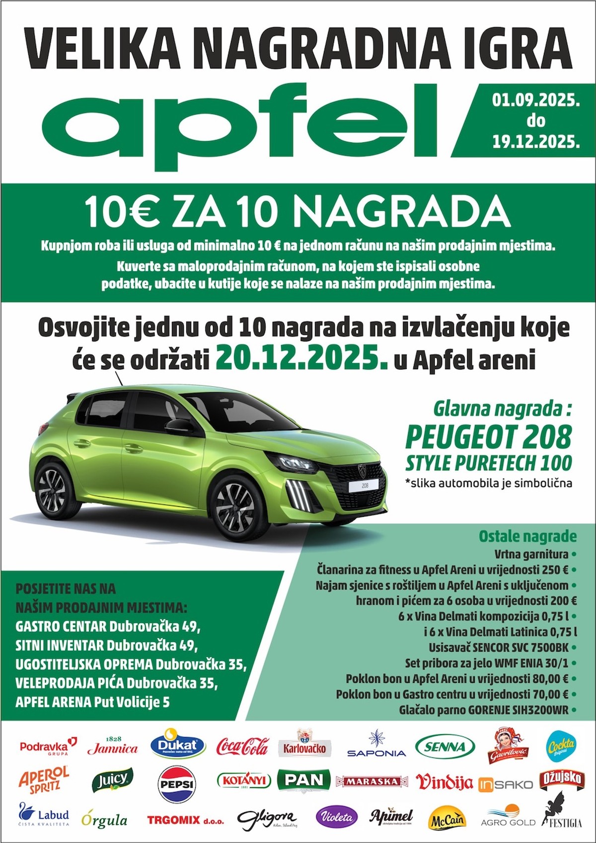 Apfel nagradna igra: 10 € za 10 nagrada - glavna nagrada automobil Peugeot 208! 