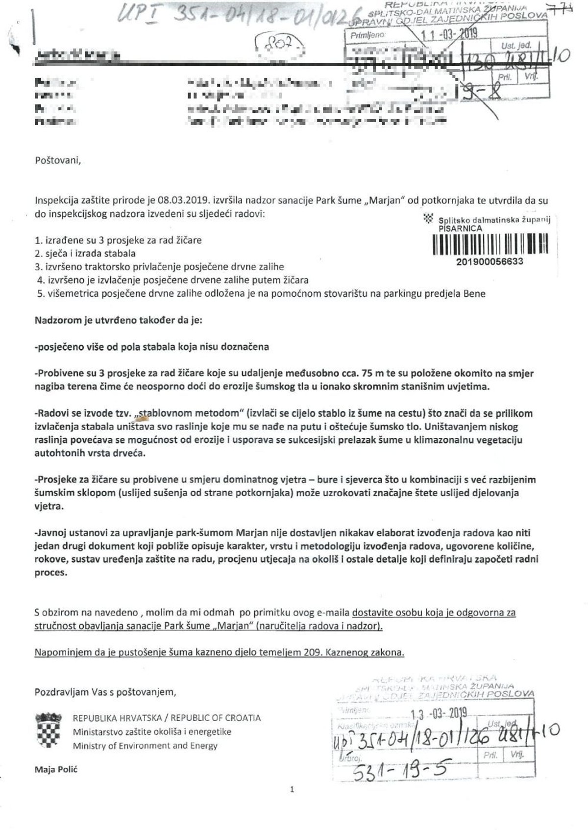 EKSKLUZIVNO: Pročitajte dopis Ministarstva zaštite okoliša o radovima na Marjanu za koji javnost nije znala 