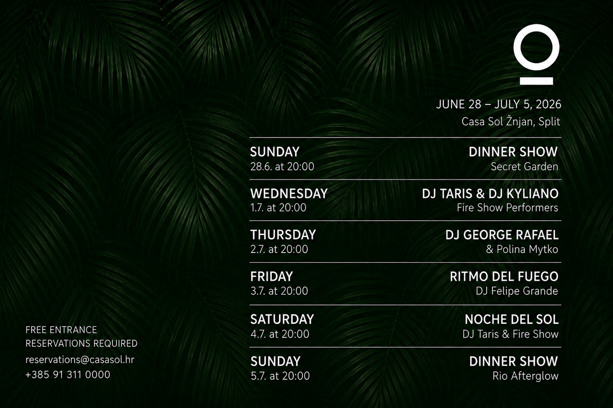 Casa Sol Dinner show programi od sada nedjeljom na Žnjanu: Secret Garden i Rio Afterglow