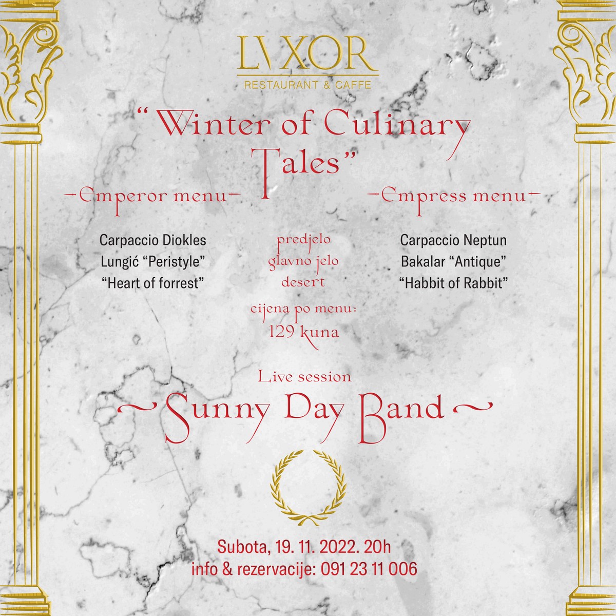 Carska ponuda u 3 slijeda u restoran/kavani Lvxor za 129 kuna ove subote