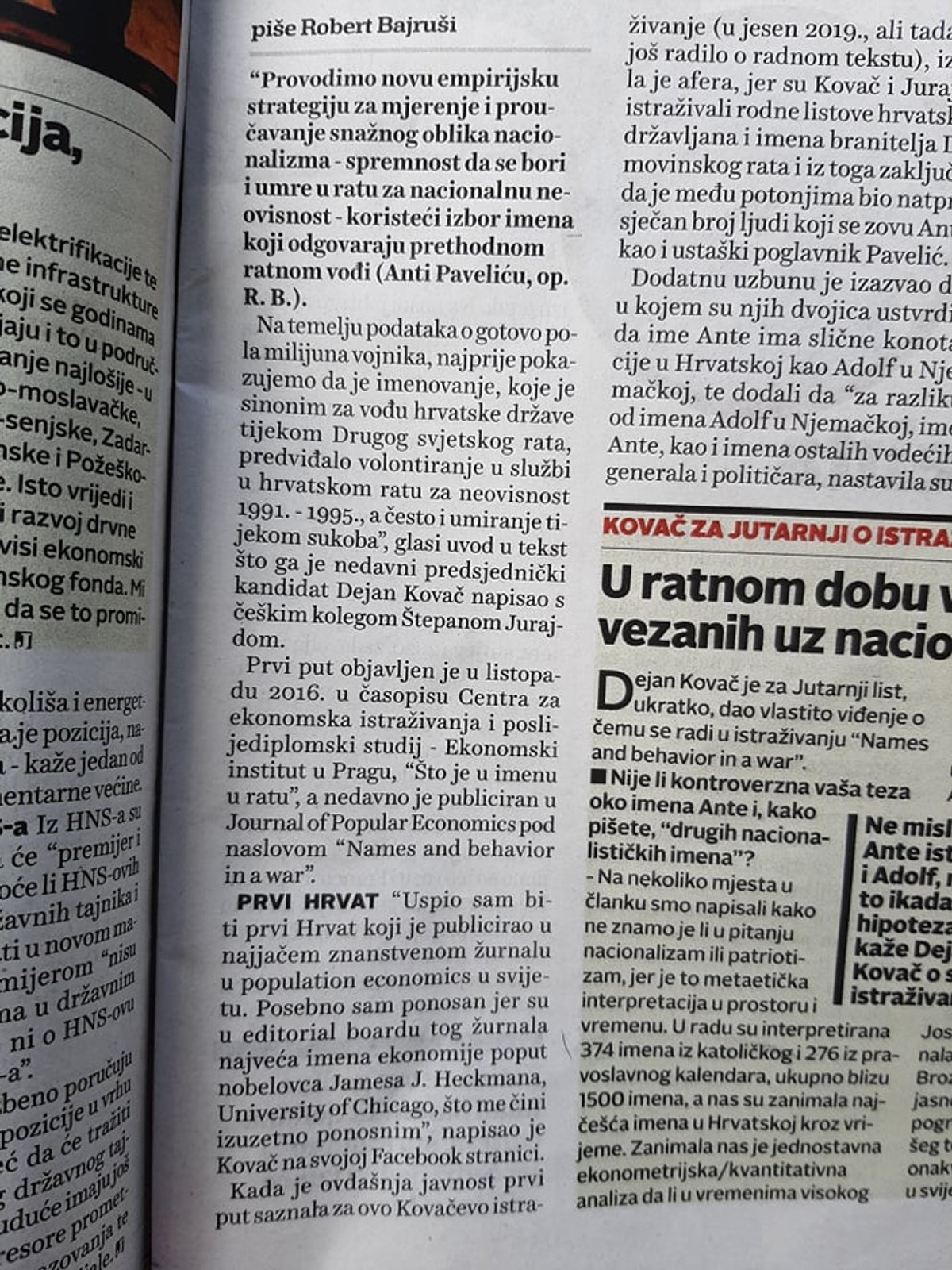 Kovač povezuje učestalost imena Ante s ustaškim režimom u Hrvatskoj; Protuđer: To je glupost, kao povezivati sv. Josipa s Josipom zločincem