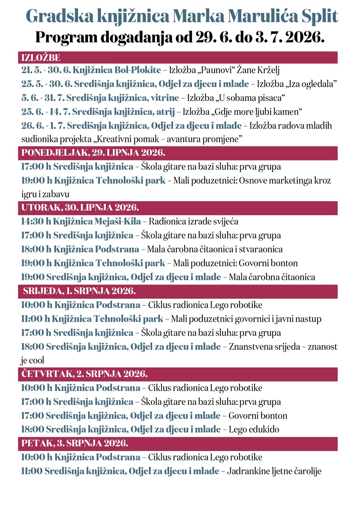 GKMM Split donosi bogat ljetni program za sve uzraste