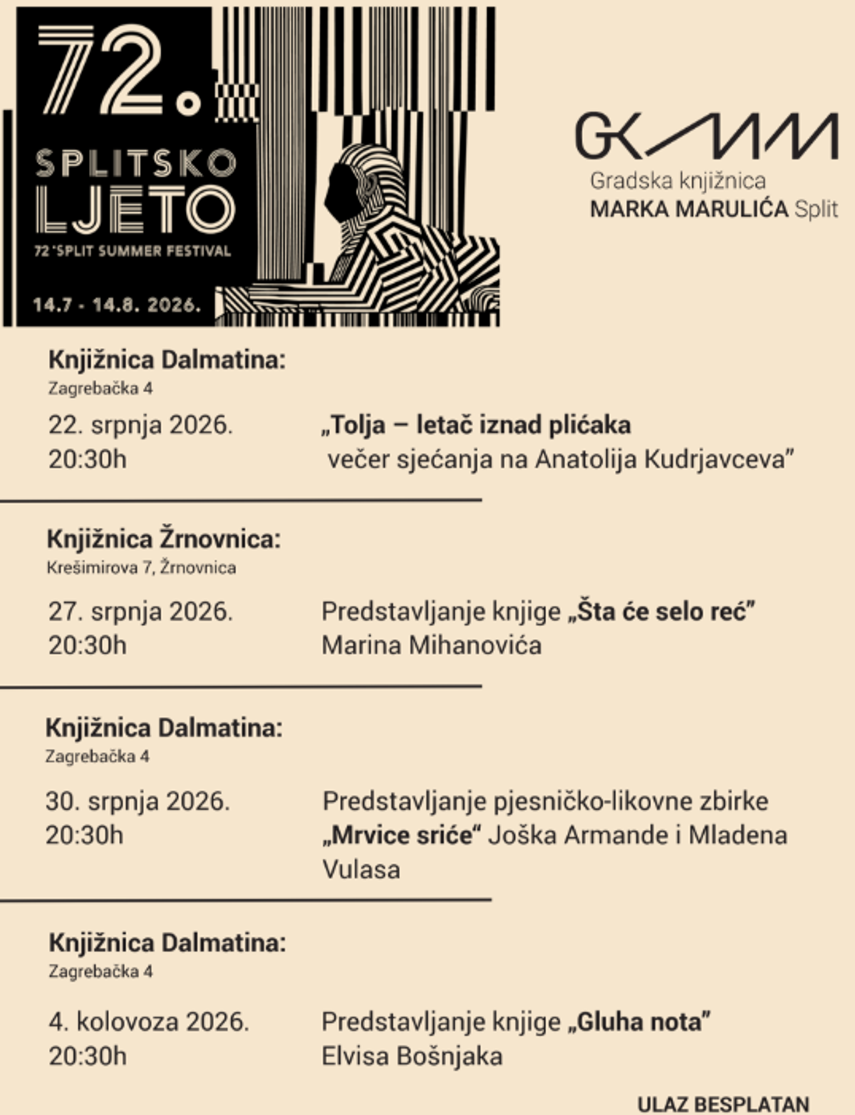 Zanimljiv tjedni program GK Marka Marulića