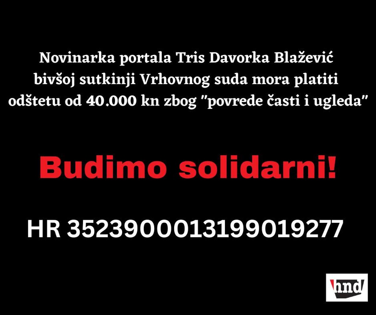 POVREDA ČASTI I UGLEDA Novinarka Davorka Blažević sutkinji Vrhovnog suda mora platiti odštetu od 40.000 kuna