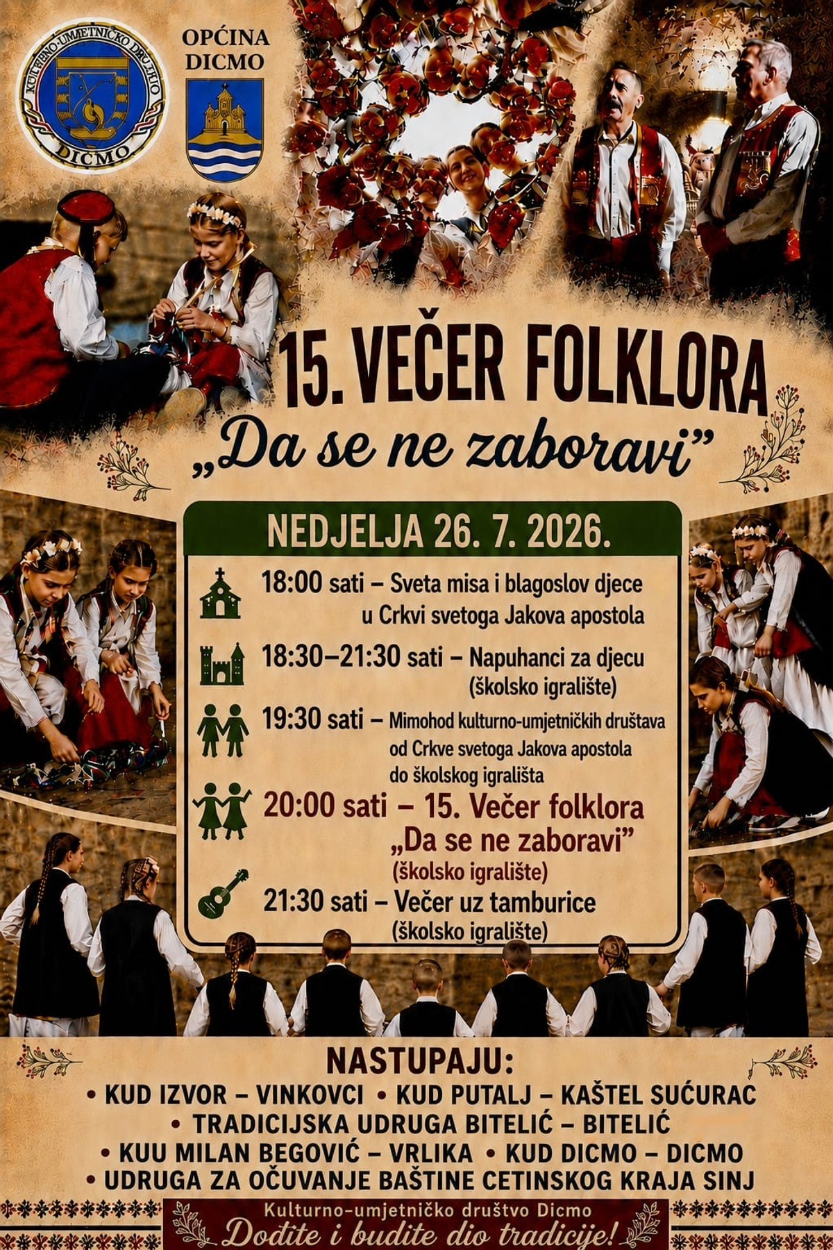 Iz Dicma uputili poziv na 15. Večer folklora 'Da se ne zaboravi'