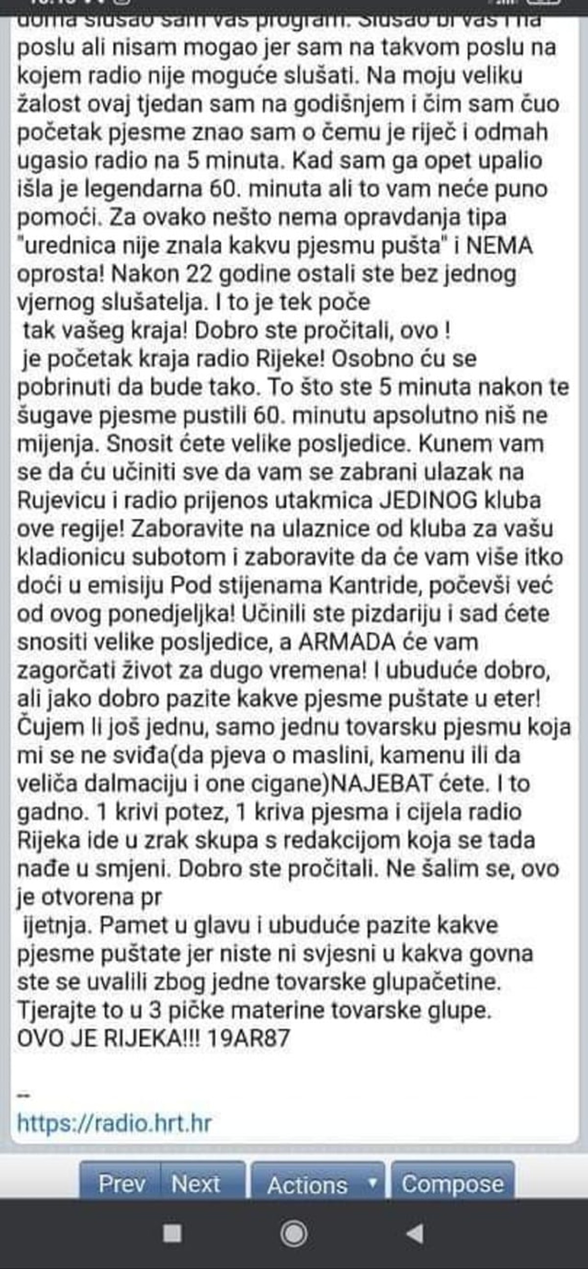 OZBILJNE PRIJETNJE ZBOG PJESME: 'Još jedan krivi potez i cijela Radio Rijeka ide u zrak skupa s redakcijom koja se tada nađe u smjeni'
