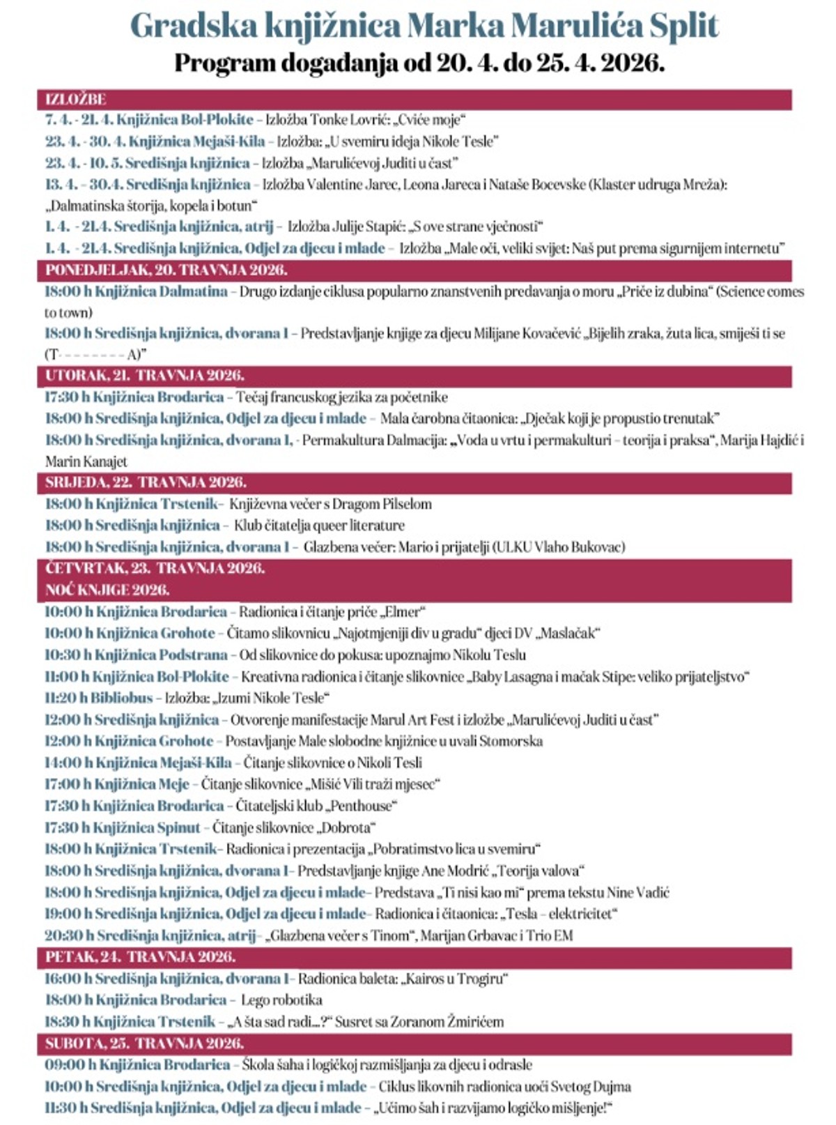 GK MARKA MARULIĆA SPLIT Donosimo tjedni program