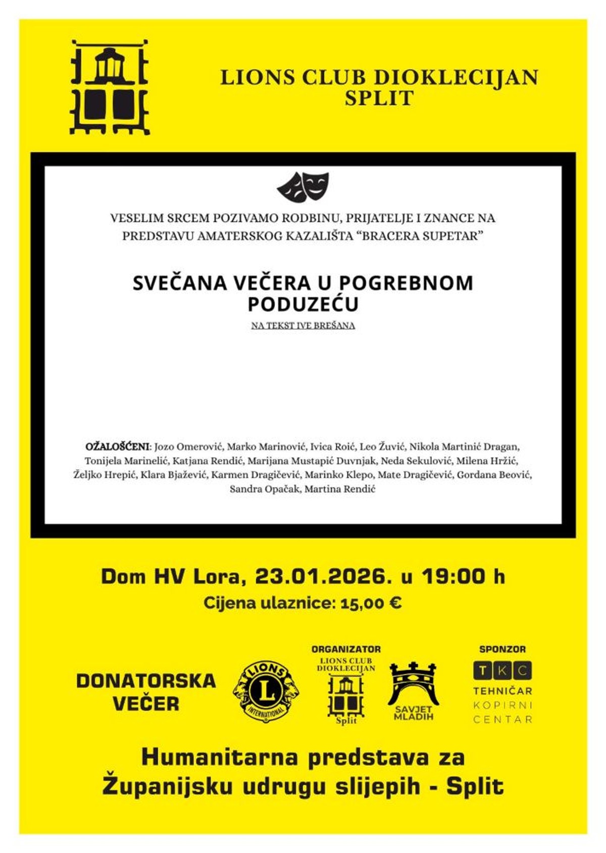 Poznat novi termin humanitarne izvedbe predstave 'Svečana večera u pogrebnom poduzeću'