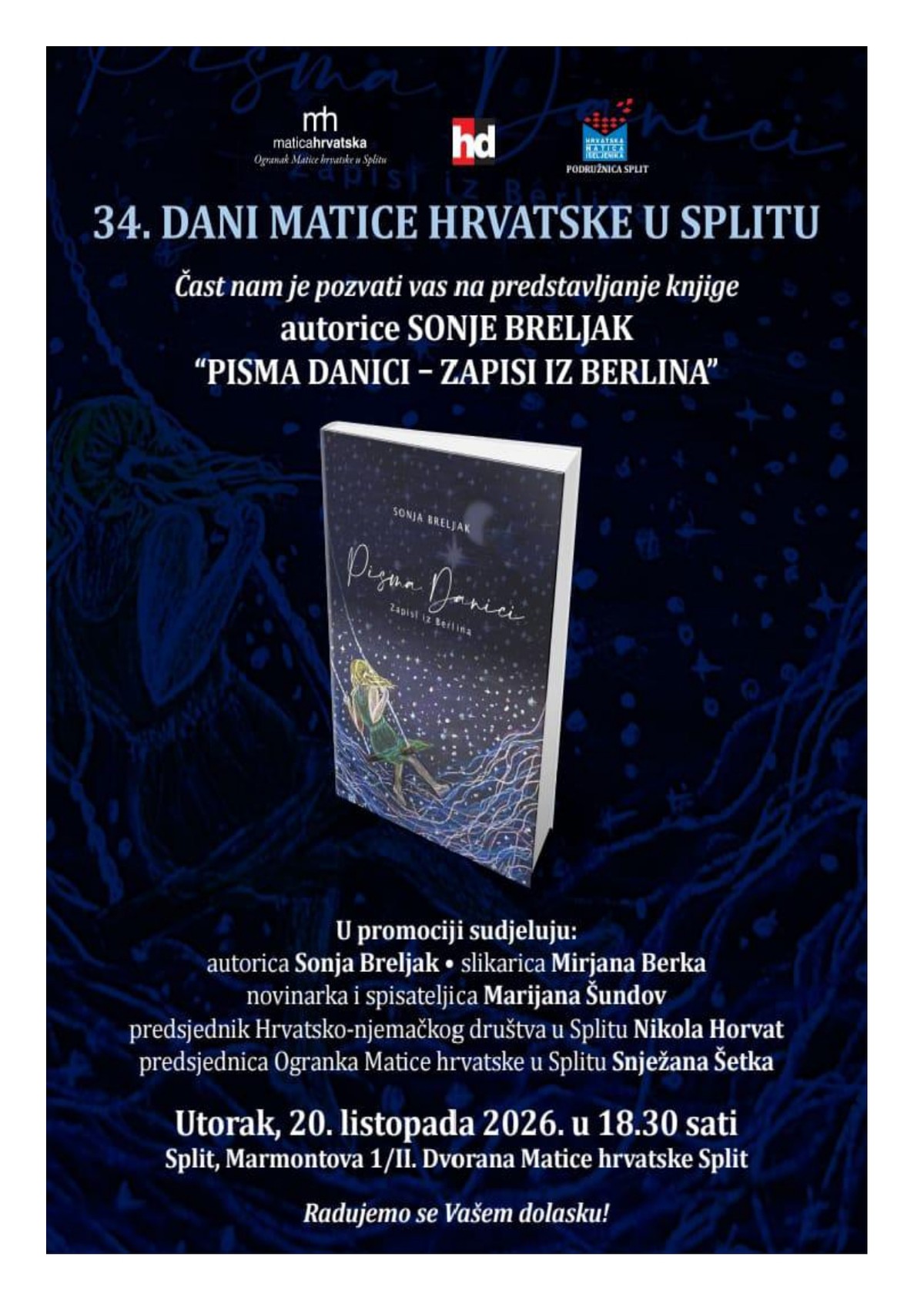U Splitu predstavljanje knjige 'Pisma Danici – Zapisi iz Berlina' autorice Sonje Breljak