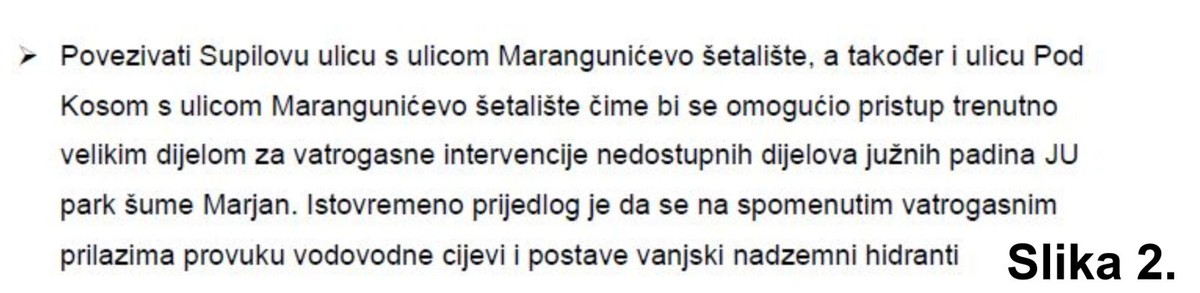 Slika 2. Iz elaborata - Ulice Supilova i Pod Kosom pretvoriti u protupožarne pute