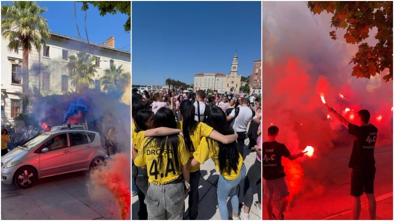 FOTO/VIDEO Pogledajte kako se zabavljaju splitski maturanti! Okupirali ulicu, zapjevali iz svega glasa i napravili pravu feštu