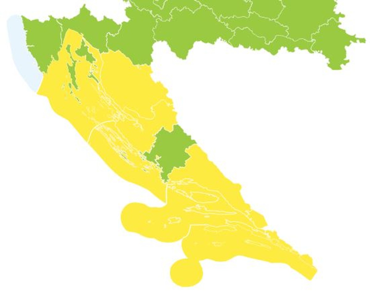 Veći dio obale sutra pod žutim upozorenjem