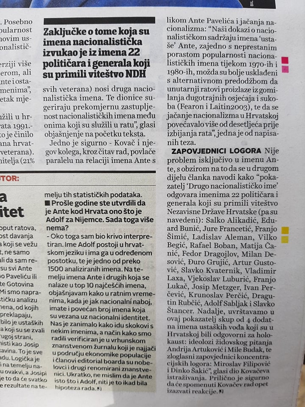 Kovač povezuje učestalost imena Ante s ustaškim režimom u Hrvatskoj; Protuđer: To je glupost, kao povezivati sv. Josipa s Josipom zločincem