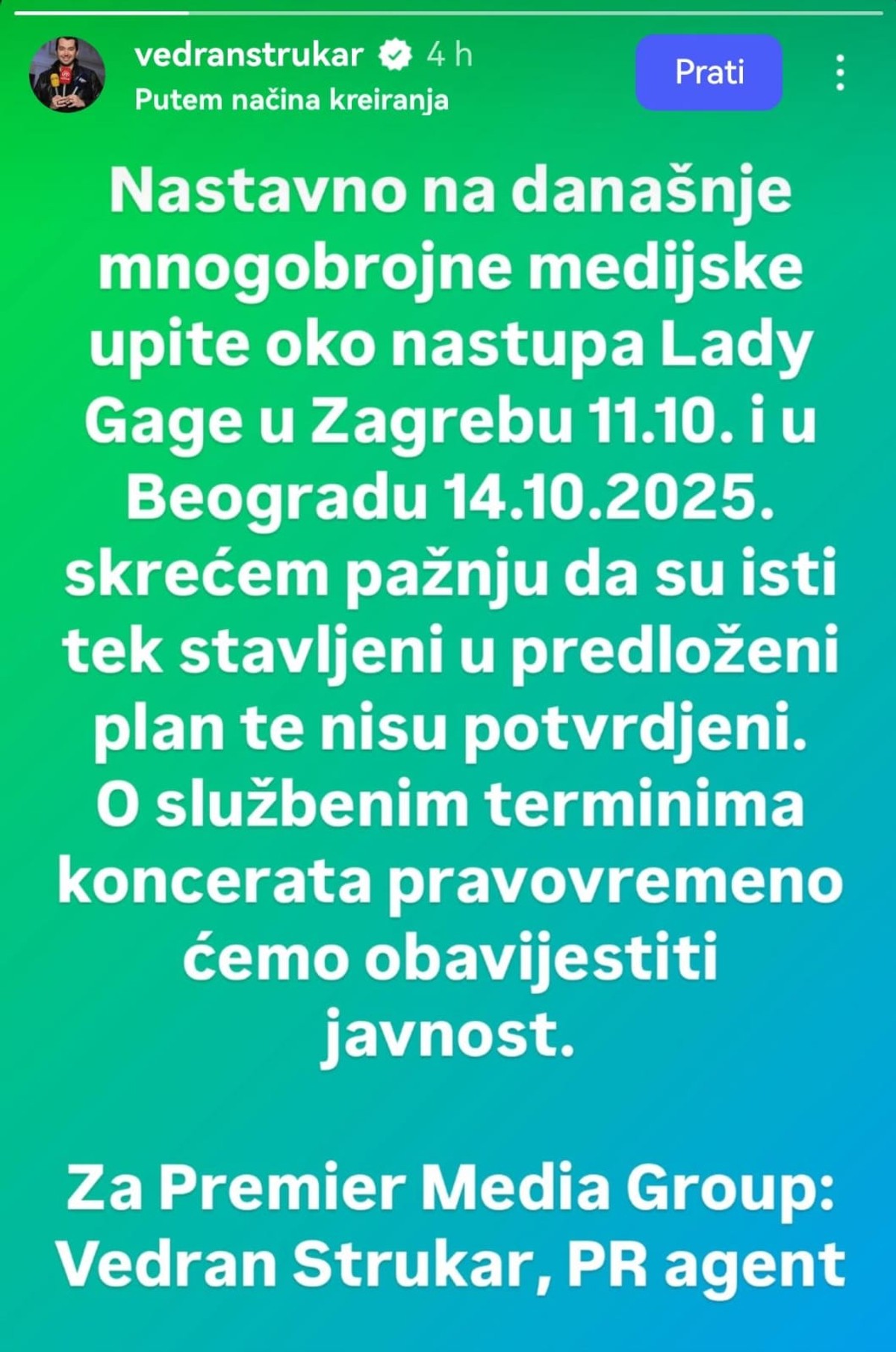 Dolazi li Lady Gaga u Hrvatsku?