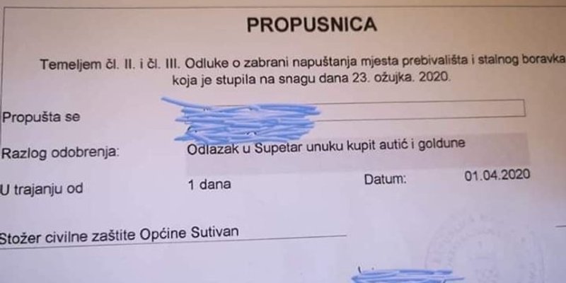 SLUČAJ S BRAČA Propusnica za autiće i goldune postala viralni hit, policija provjeravala o čemu se radi