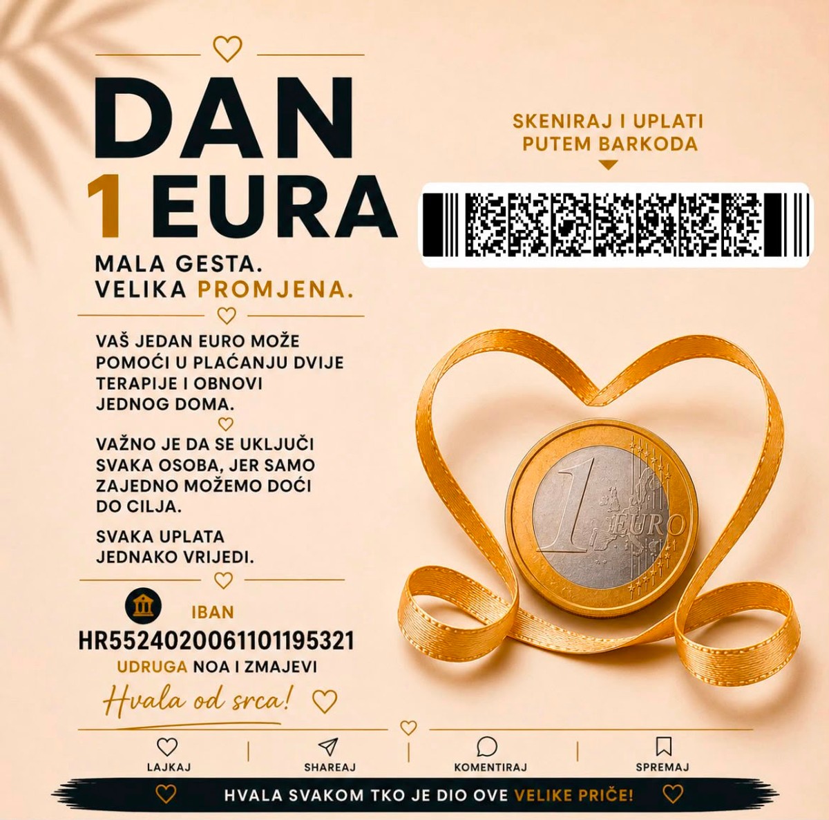 JEDAN EURO DANAS, NOVA PRILIKA ZA ŽIVOT SUTRA Humanitarna akcija 'Dan 1 eura' pokazuje kako niti jedna donacija nije premala