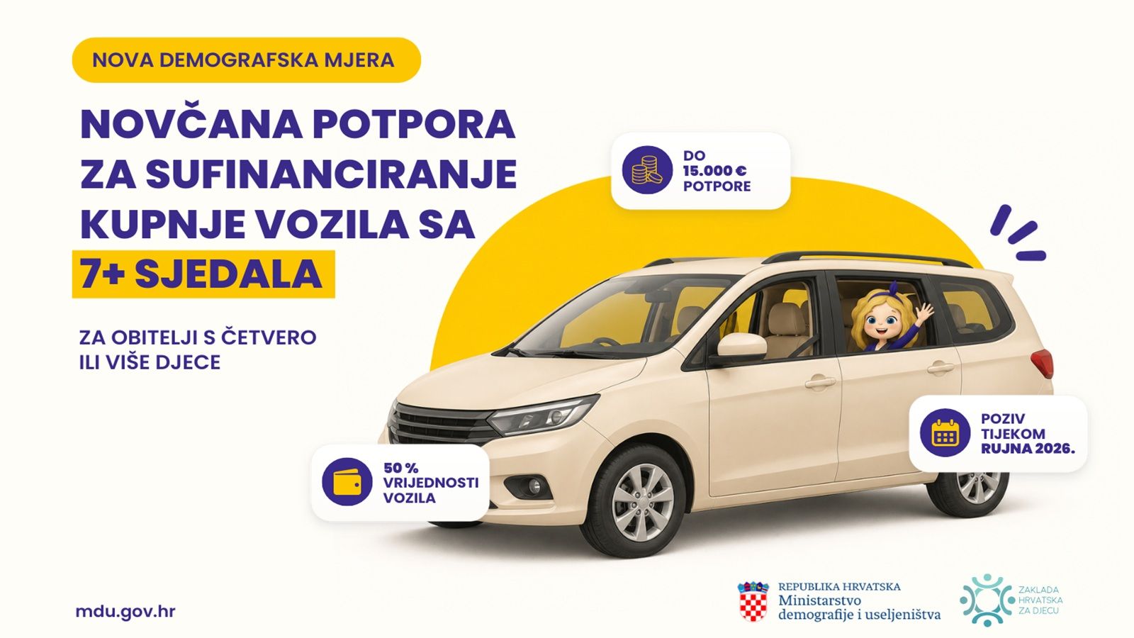 Ministarstvo demografije pokreće Pilot program potpore za kupnju vozila za višečlane obitelji