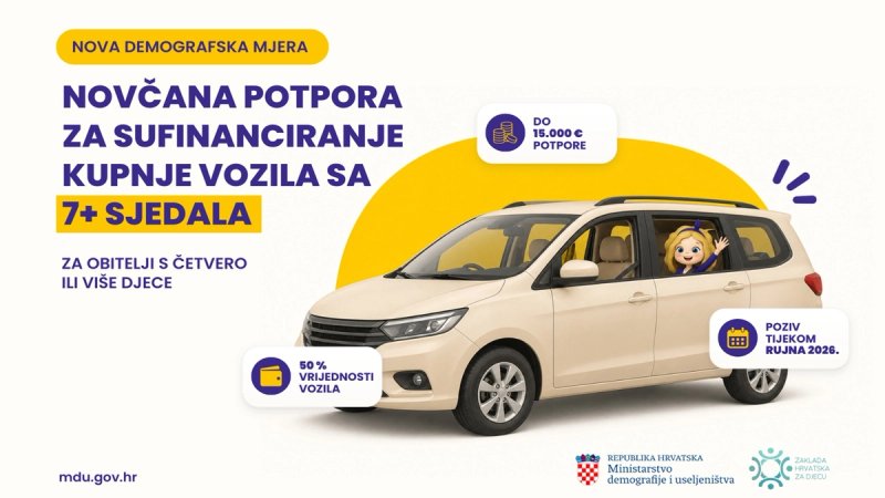 Ministarstvo demografije pokreće Pilot program potpore za kupnju vozila za višečlane obitelji