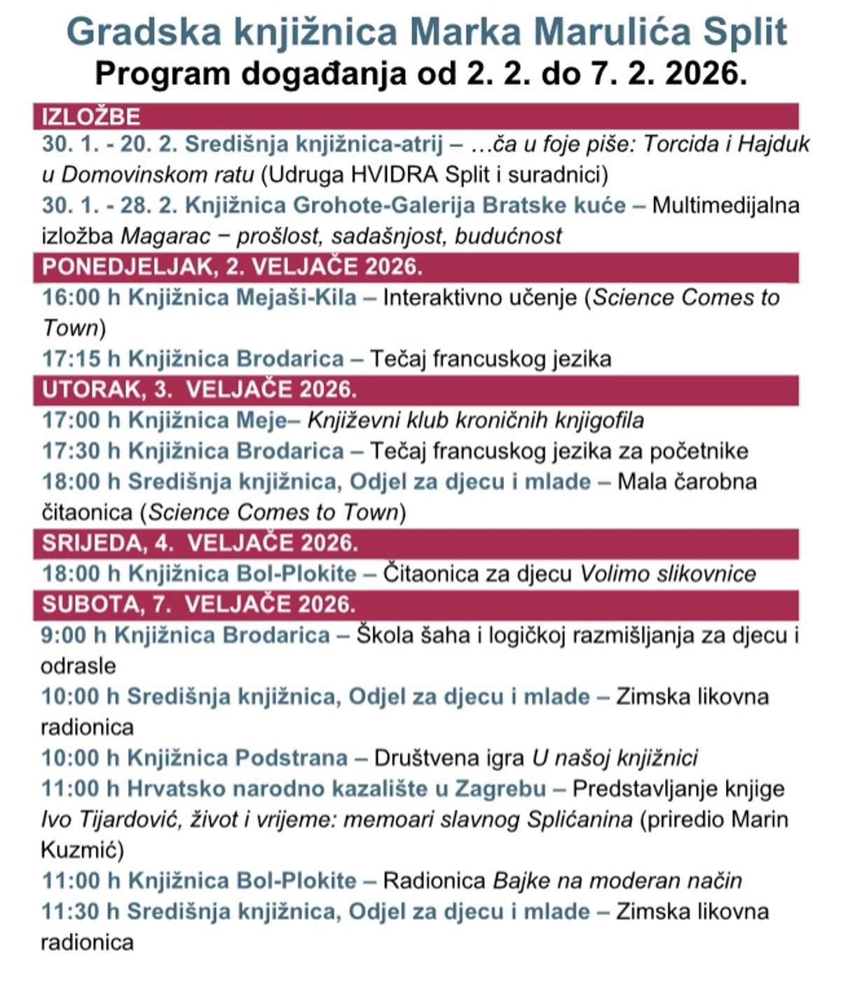 Donosimo tjedni program GK Marka Marulića