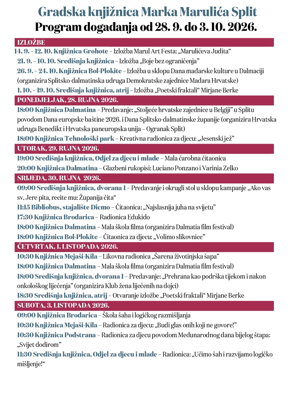 Tjedan u Knjižnici Dalmatina donosi glazbu, predavanje i natječaj za splitski noir