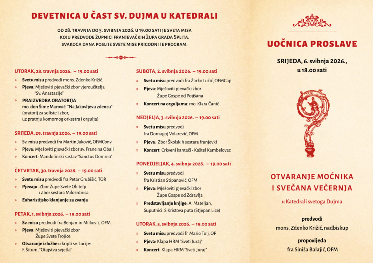 Donosimo program Devetnice i proslave sv. Dujma