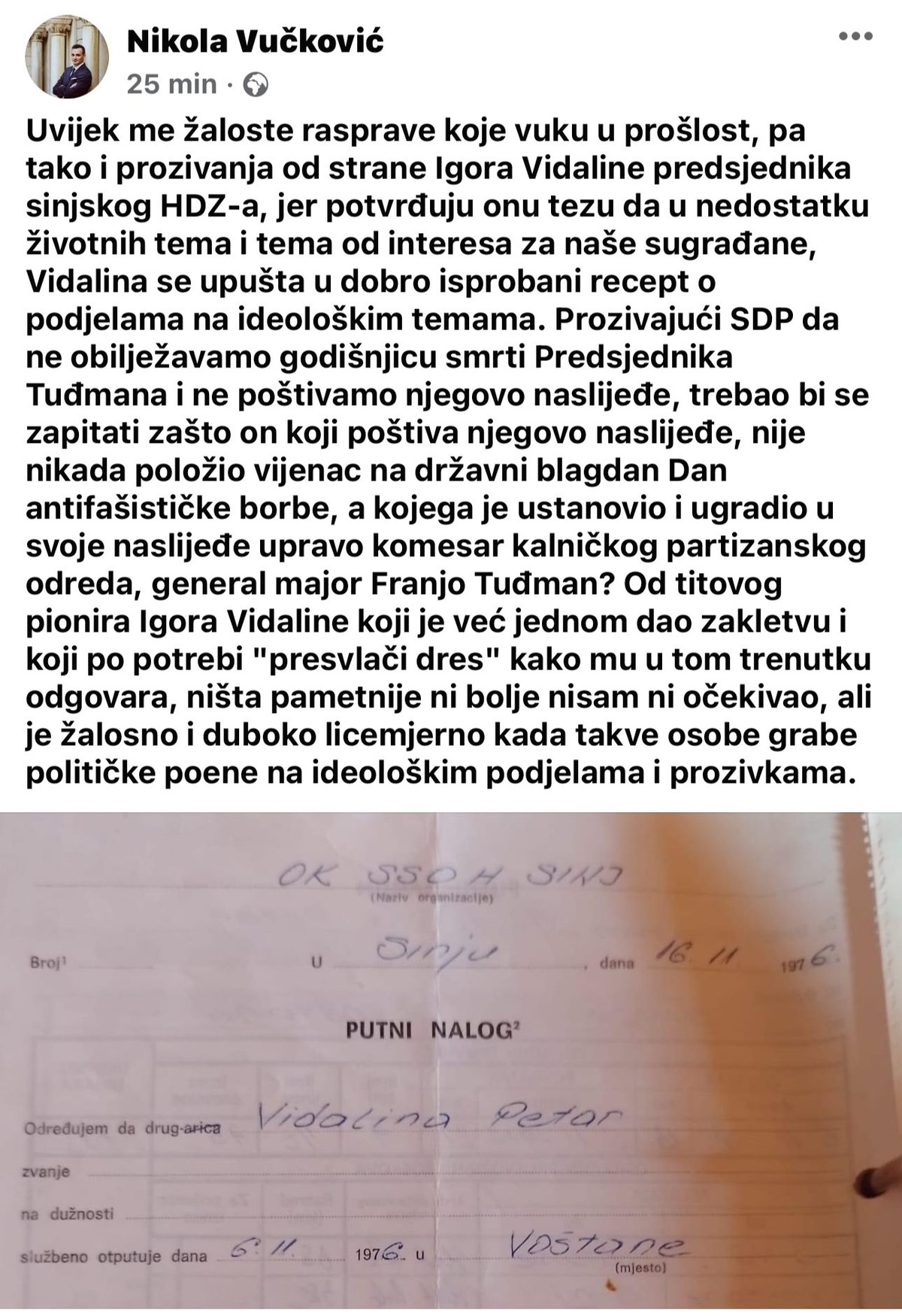 TKO JE BIO KOMUNIST? Sinjski političari se posvađali zbog putnog naloga iz 1976. godine