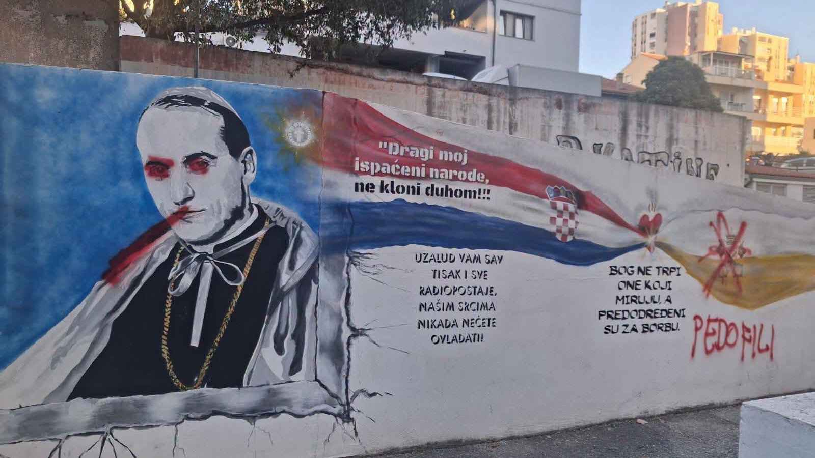 Netko je pošarao mural Alojzija Stepinca u Splitu