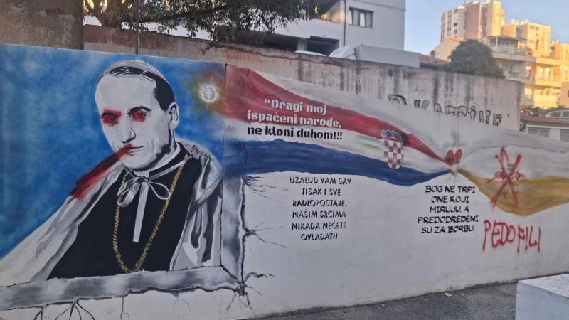 Netko je pošarao mural Alojzija Stepinca u Splitu