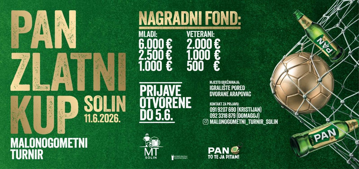 NOGOMET, EKIPA I LJETO Otvaraju se prijave za Pan Zlatni kup Solin 2026.