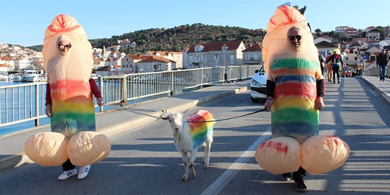 Nakon paljenja slikovnice u Kaštelima, u Trogir doveli kozu išaranu duginim bojama: 'Neće nam pederske zajednice govoriti što možemo biti na krnjevalu!'