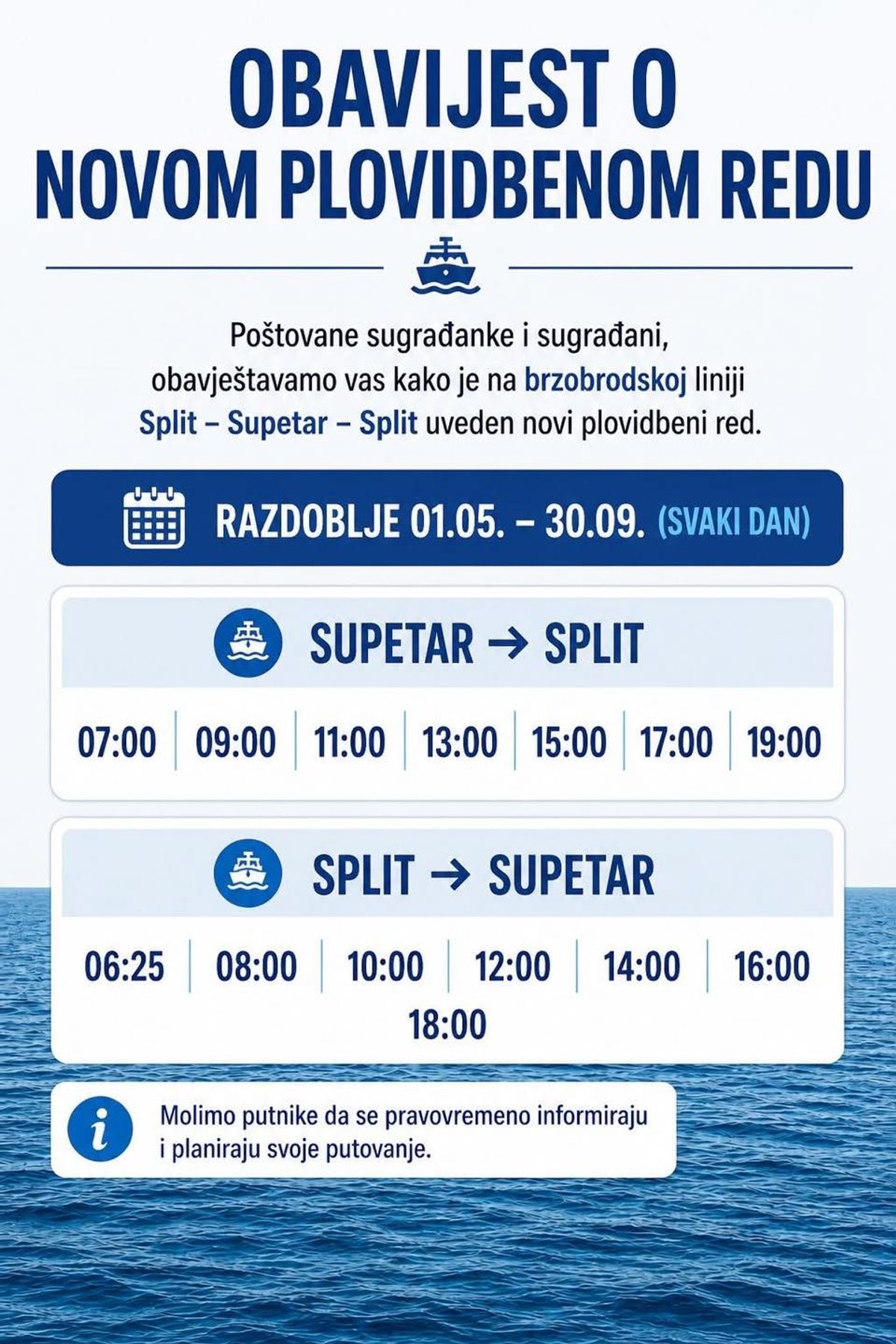 NEMA VIŠE 'ZIMSKE SEZONE' Od 1. svibnja Supetar i Split povezani su još bolje!