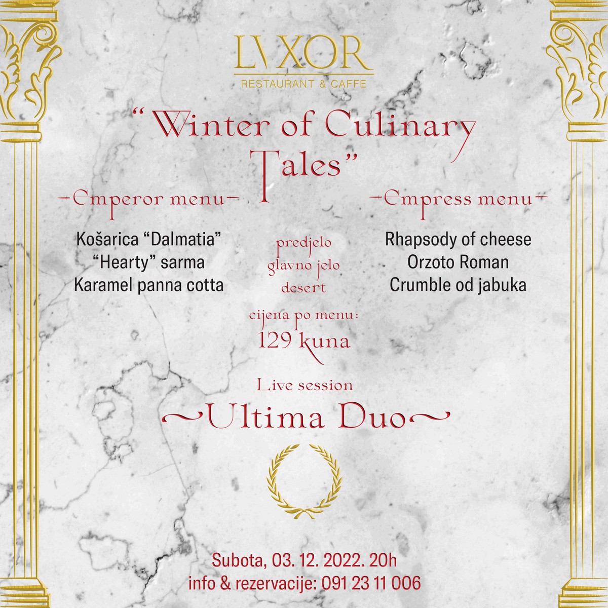 Subota uz kulinarski prosinac prepun delicija u restoran/kavani Lvxor