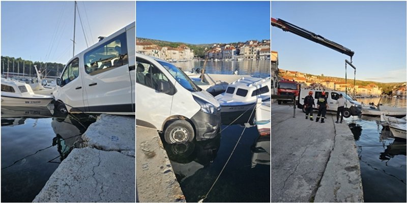 FOTOGALERIJA Vozač nije digao ručnu kočnicu, kombi se skoro 'okupao' u moru