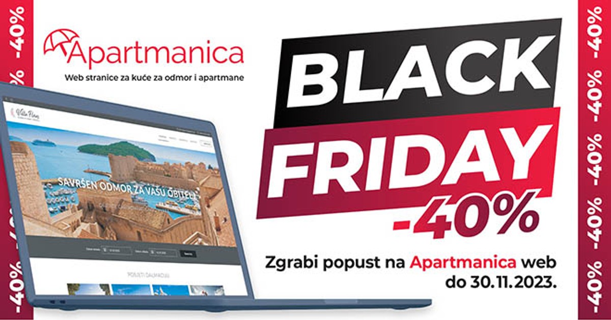 NAJVEĆA AKCIJA ZA BLACK FRIDAY Preko 40% popusta za izradu web stranica za apartmane i kuće za odmor