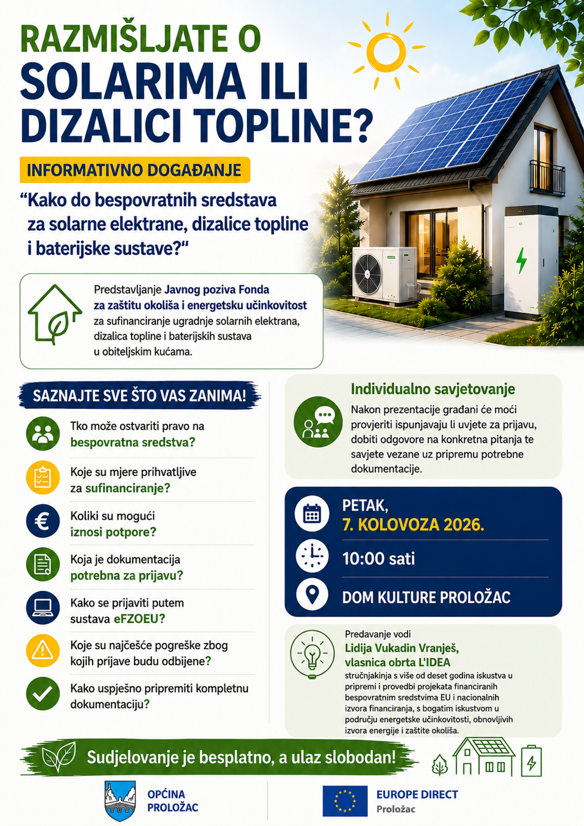U Prološcu možete saznati kako do bespovratnih sredstava za solarne elektrane i dizalice topline
