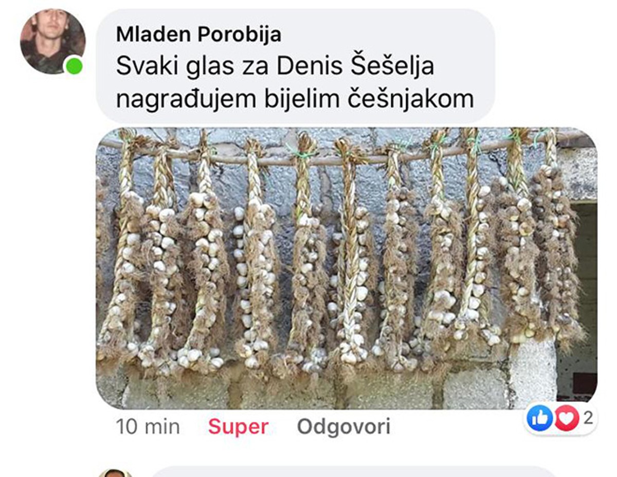 Branitelj s bijelim češnjakom nagrađuje one koji će glas dati Denisu Šešelju, a podržao ga je i bivši nogometni reprezentativac