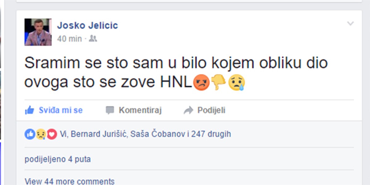 Joško Jeličić: Sramim se što sam u bilo kojem obliku dio ovoga što se zove HNL!
