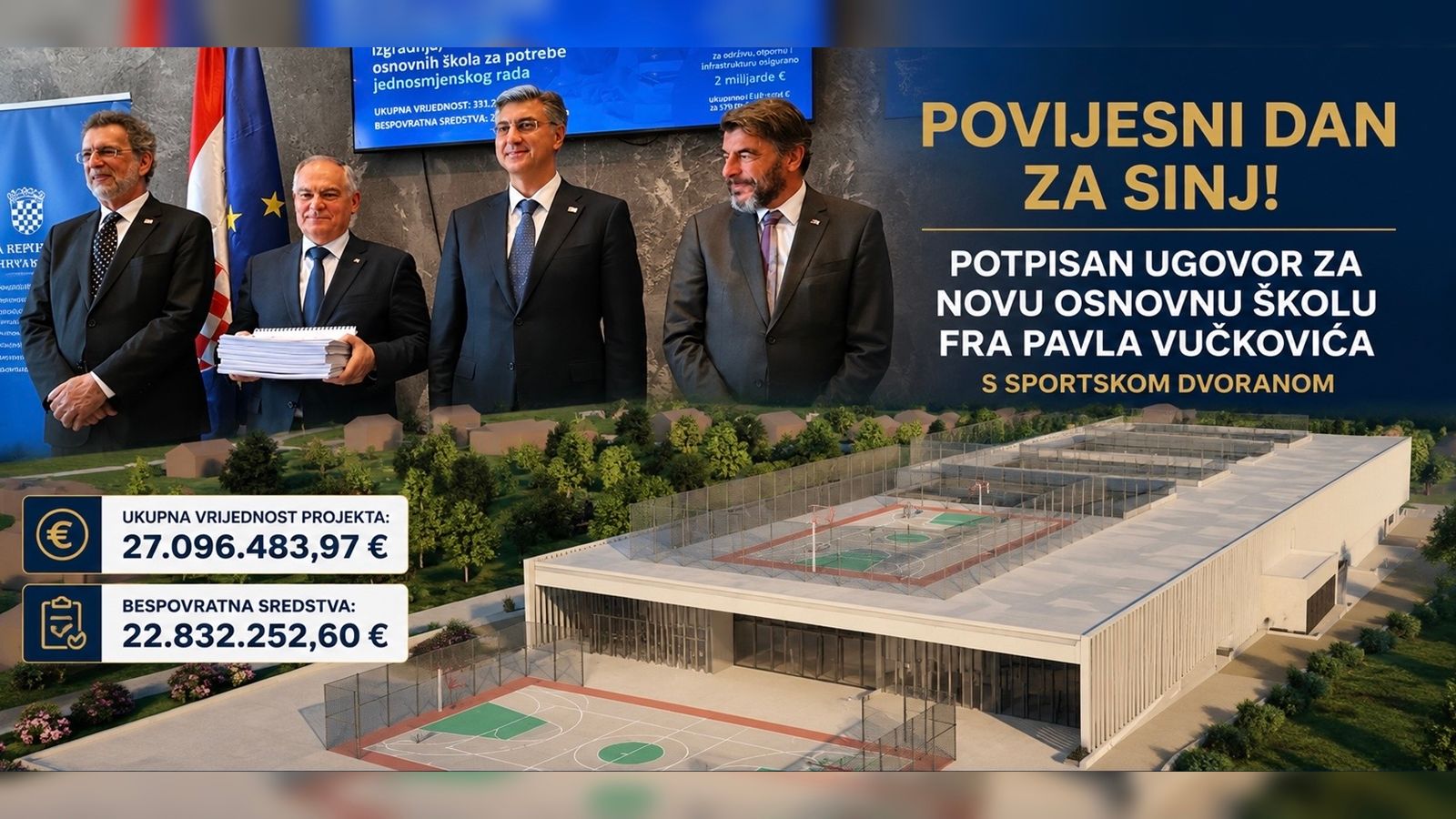 Povijesni dan za Sinj: Potpisan ugovor za novu Osnovnu školu fra Pavla Vučkovića