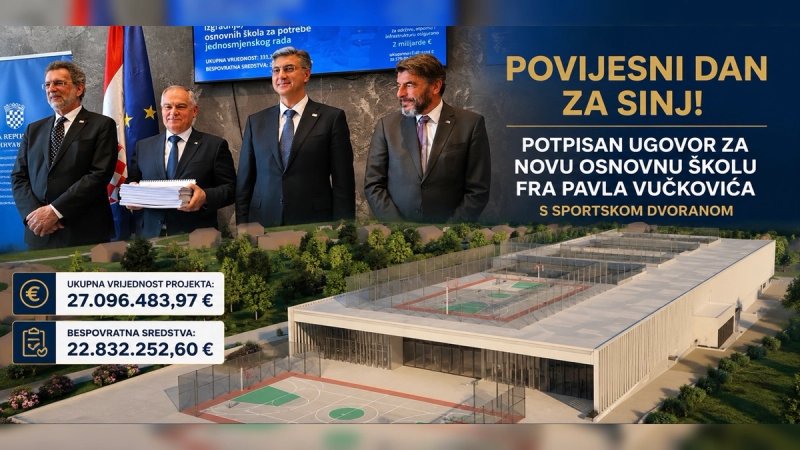 Povijesni dan za Sinj: Potpisan ugovor za novu Osnovnu školu fra Pavla Vučkovića