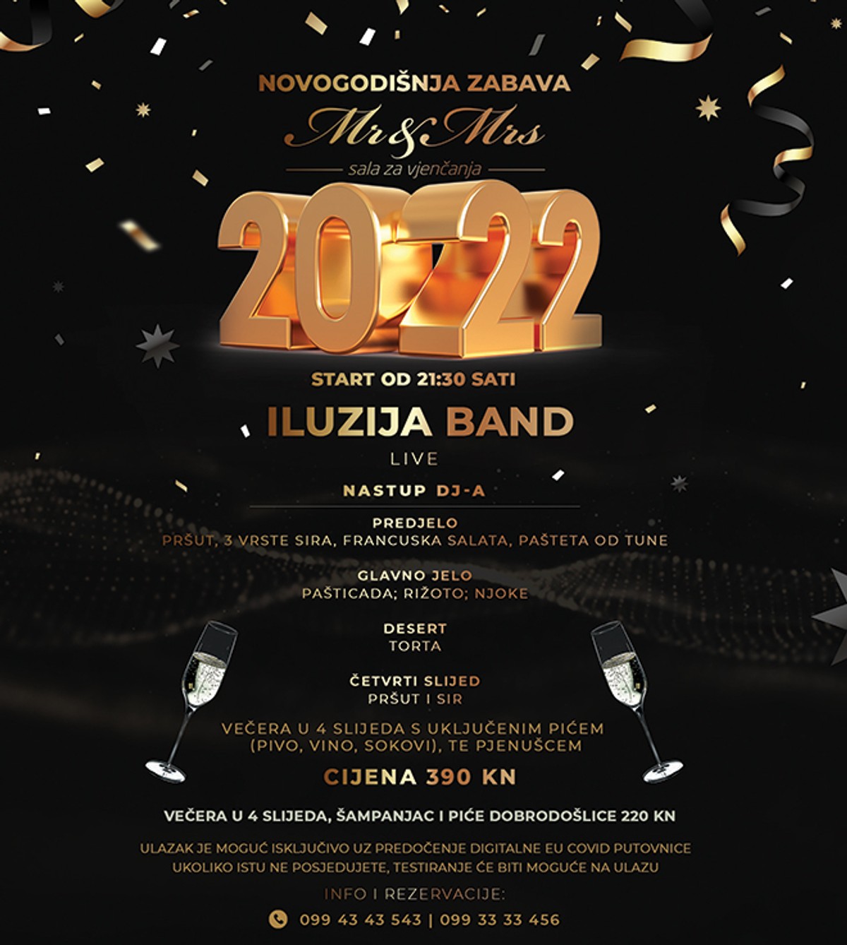 Svečana zabava povodom dočeka Nove godine u sali za vjenčanja Mr. & Mrs.