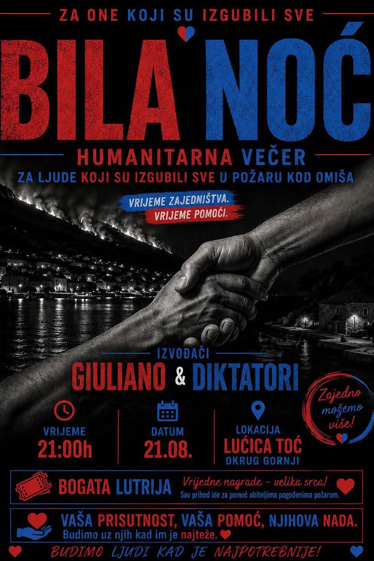 Humanitarna večer u Okrugu Gornjem: Glazbom i zajedništvom za obitelji pogođene požarom