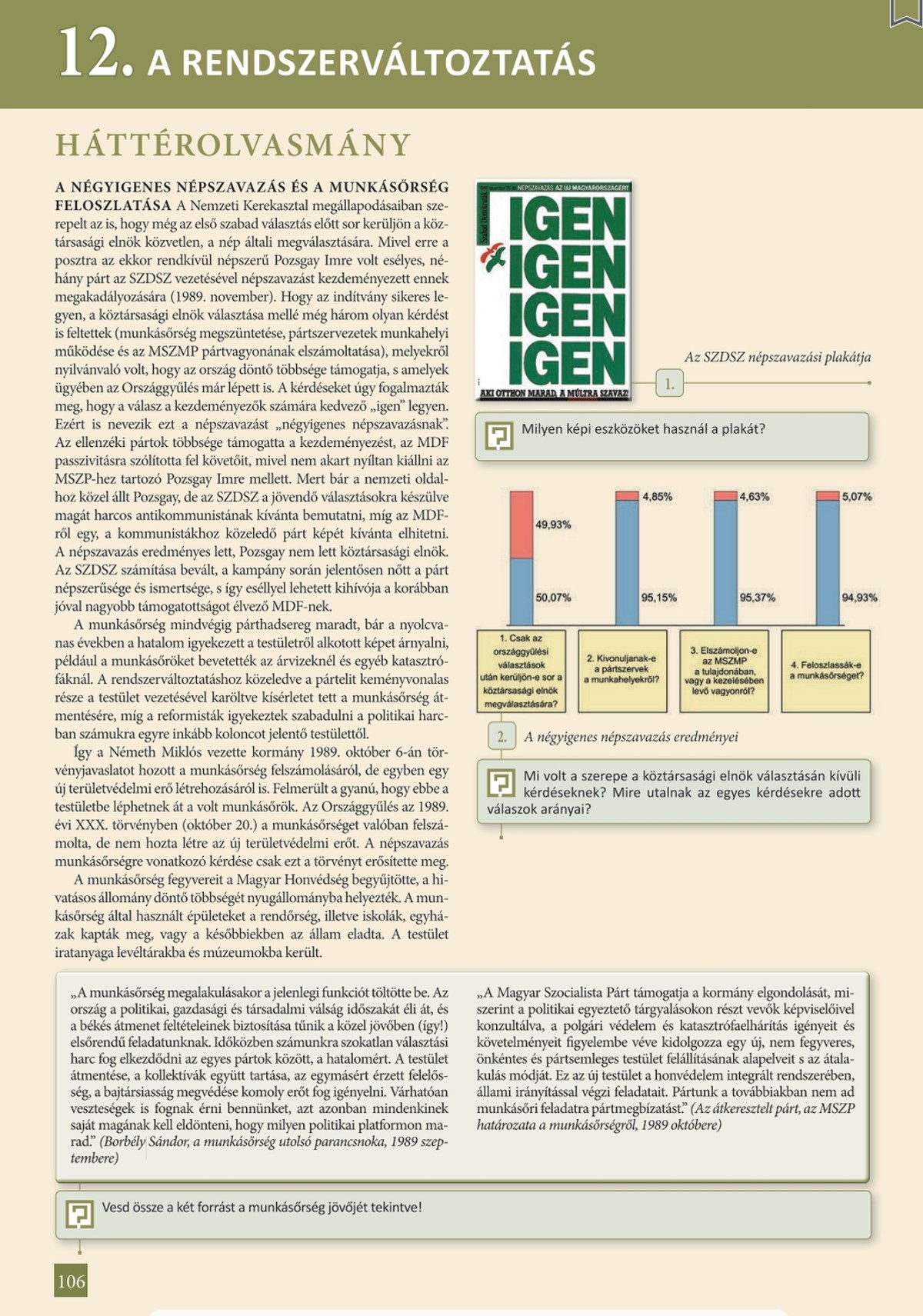 Mađarski udžbenik 12B - str. 106 – Raspad Jugoslavije - fotografija Vukovarskog  tornja i odlaska Srba iz RH u BiH i Srbiju