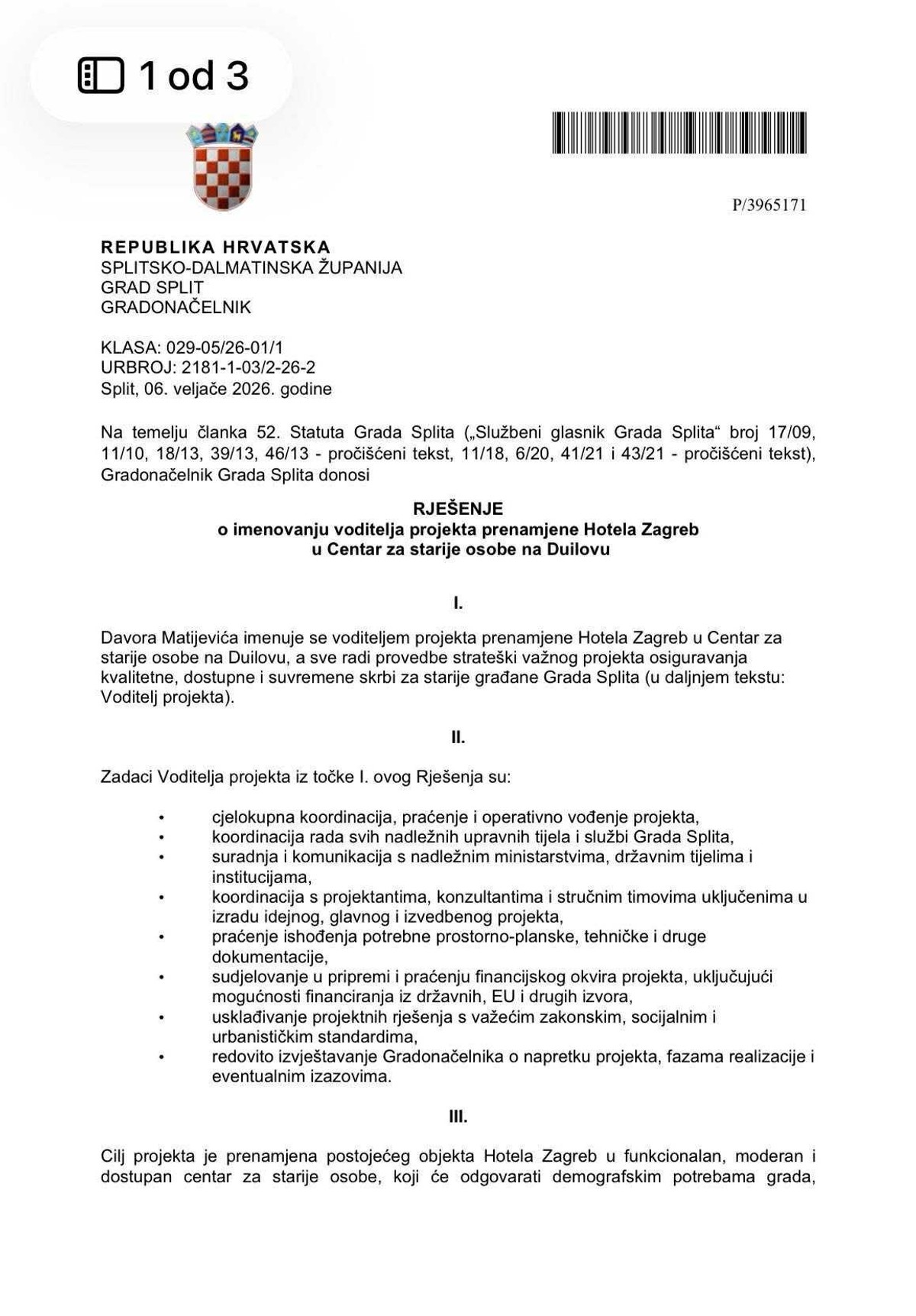 Koraci do Doma za starije na Duilovu: Šuta imenovao voditelja projekta