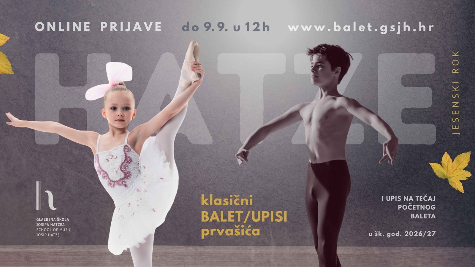 Otvoreni upisi u školu klasičnog baleta pri Glazbenoj školi Josipa Hatzea - jesenski rok