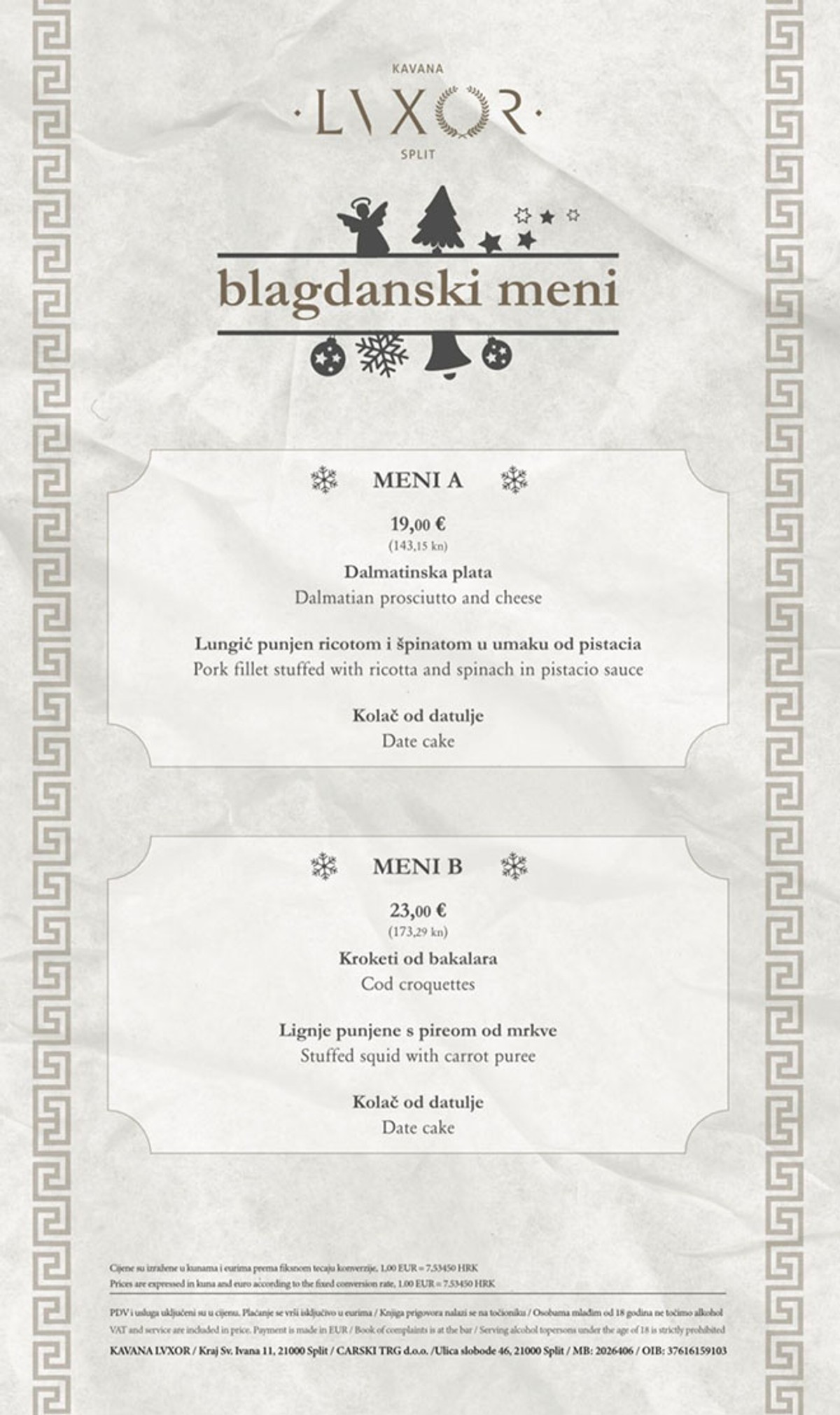 Blagdanski meni i omiljene pizze u restoran/kavani Lvxor