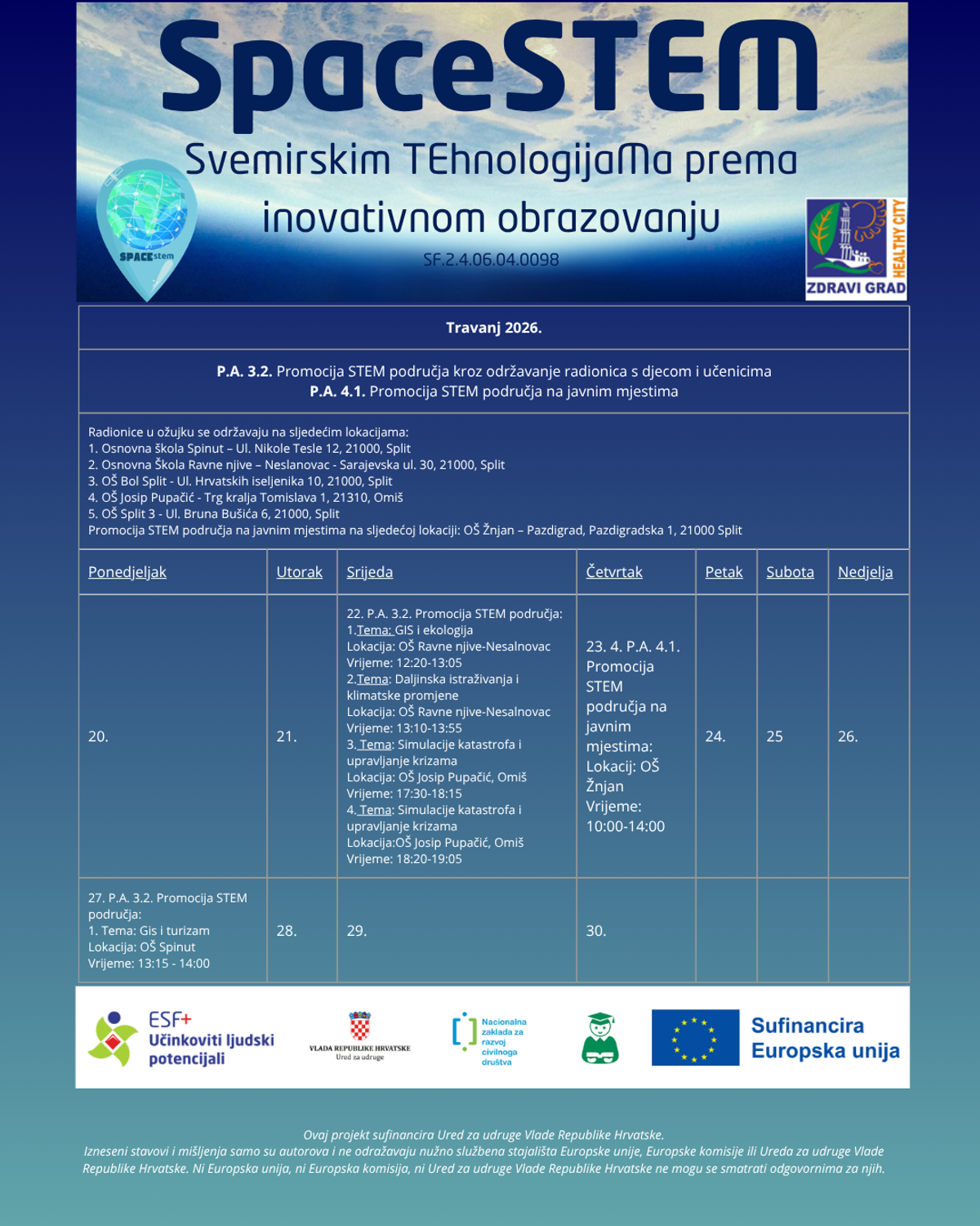 SpaceSTEM u travnju: Svemirske tehnologije i upravljanje krizama za osnovnoškolce
