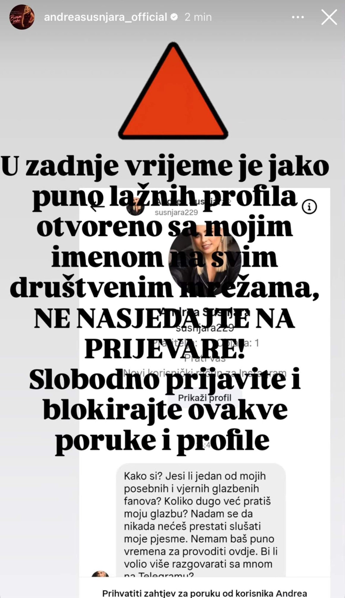 Andrea Šušnjara upozorila pratitelje na prijevaru: Ne nasjedajte!